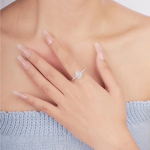 Moissanite Sterling Silver Teardrop Ring - Picture 3 of 4